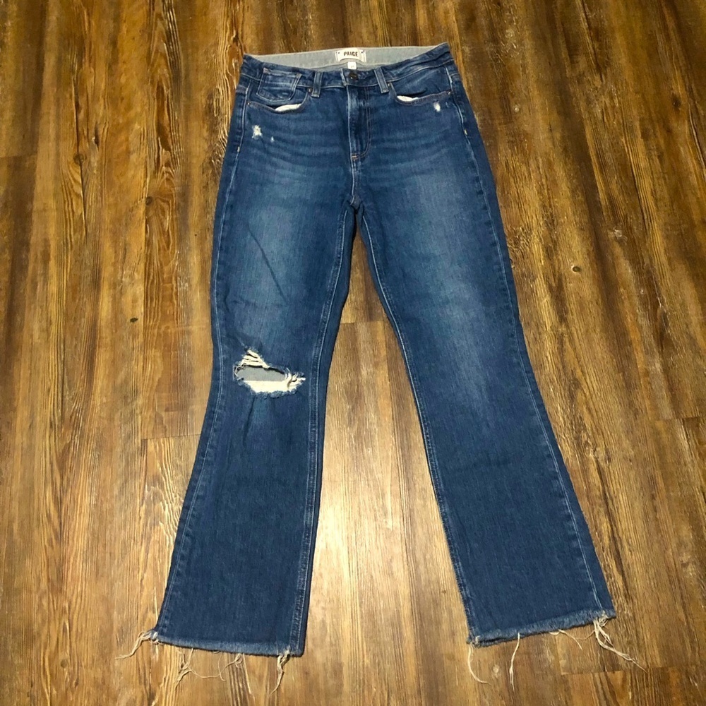 Paige Colette Crop Flare Jeans Women's 27 Distressed in Blaine Destructed Denim